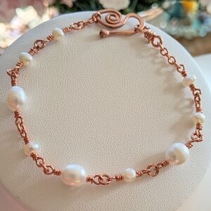 Pearl Bracelet Pure Copper Chain Feminine Artisan Crafted Jewelry